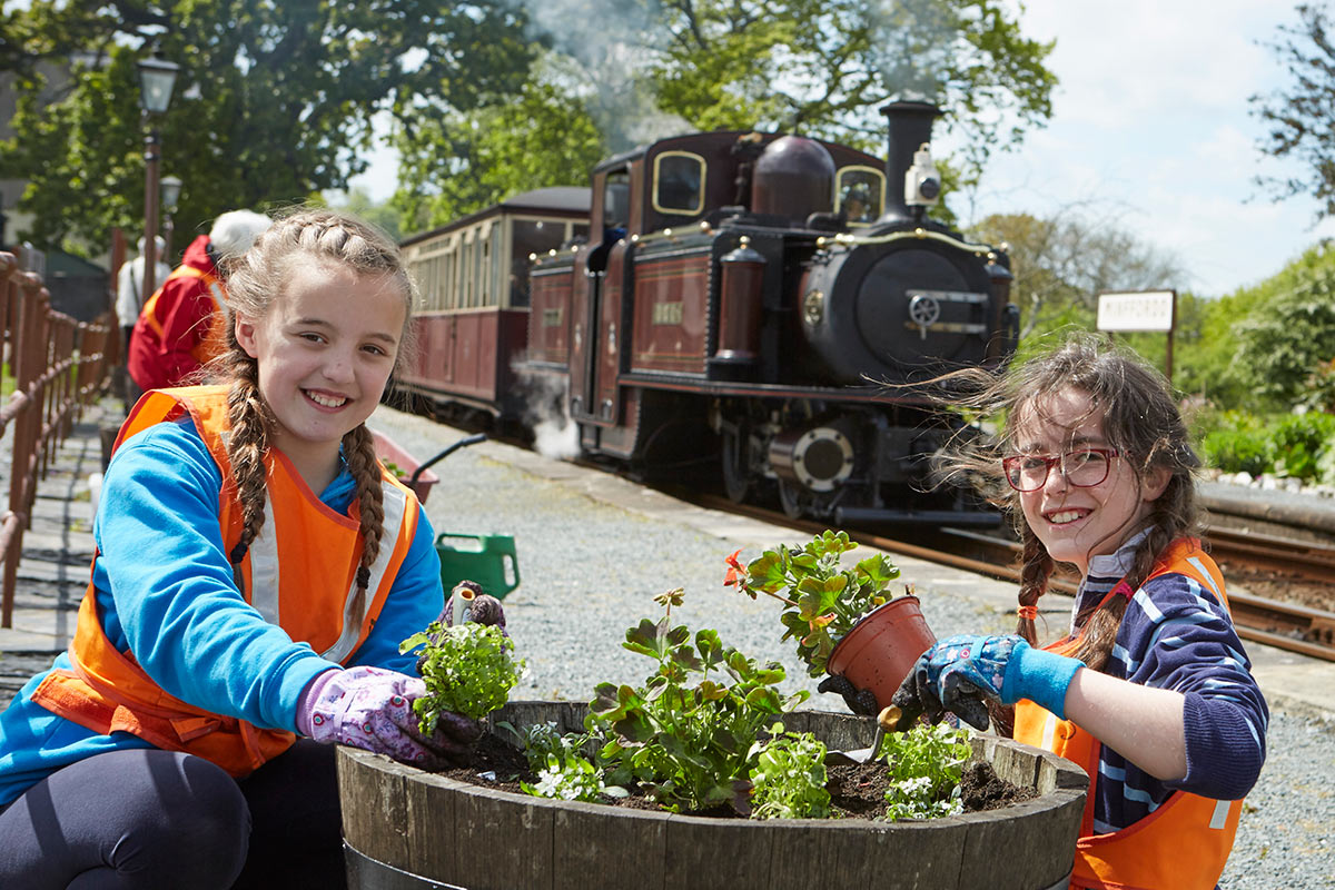 Volunteer gardeners at Minffordd on the Ffestiniog Railway